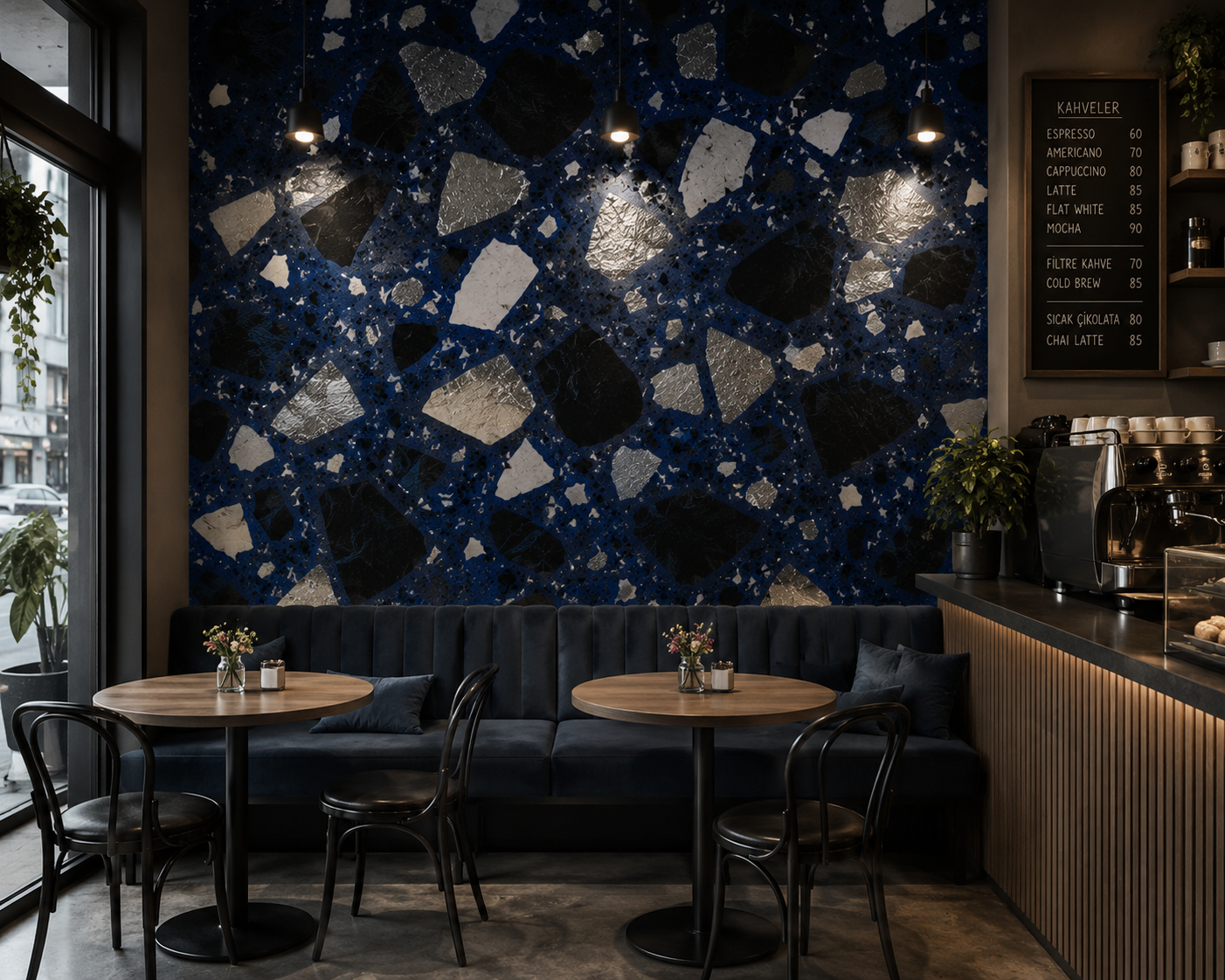 Platin ve Gece Mavisi Terrazzo